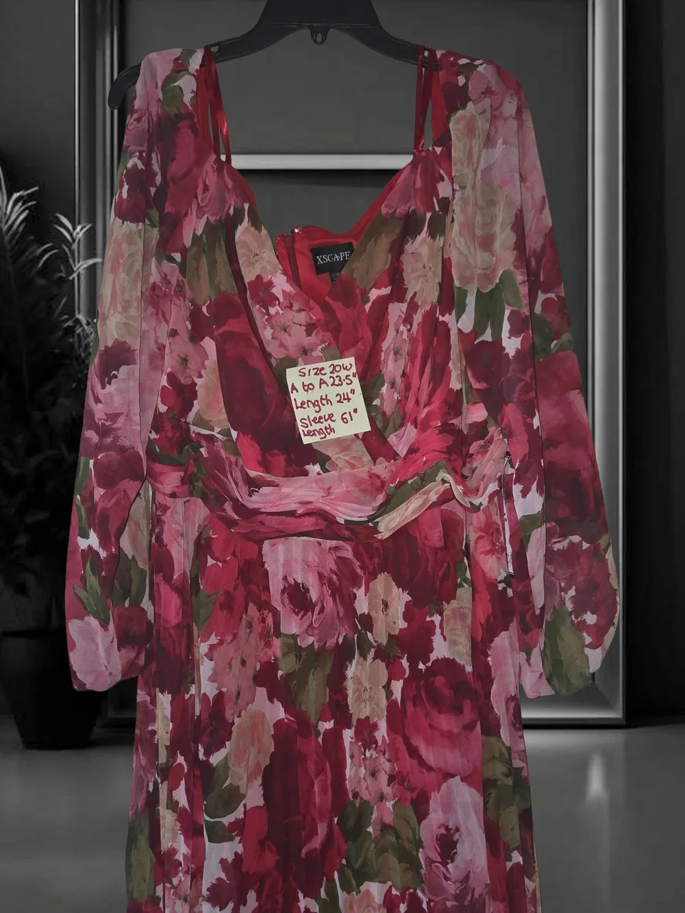 Xscape Plus Size Floral Pleated Maxi Off-The-Shoul Red Olive 20W Dress - Picture 14 of 16